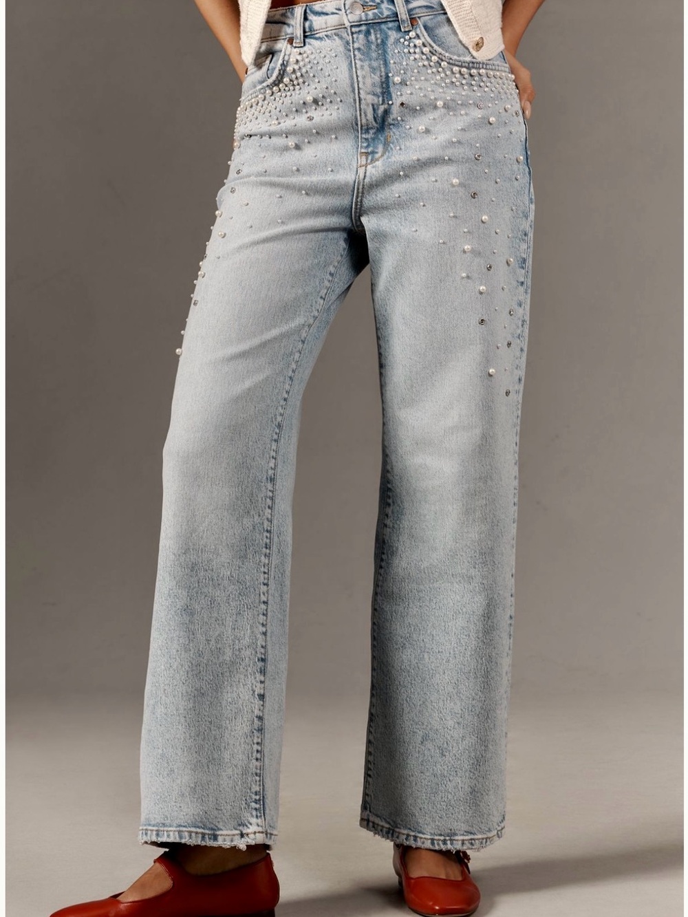 Pilcro Light Blue Pearl + Crystal Straight Leg Jeans